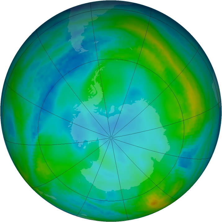 Antarctic ozone map for 09 June 1991